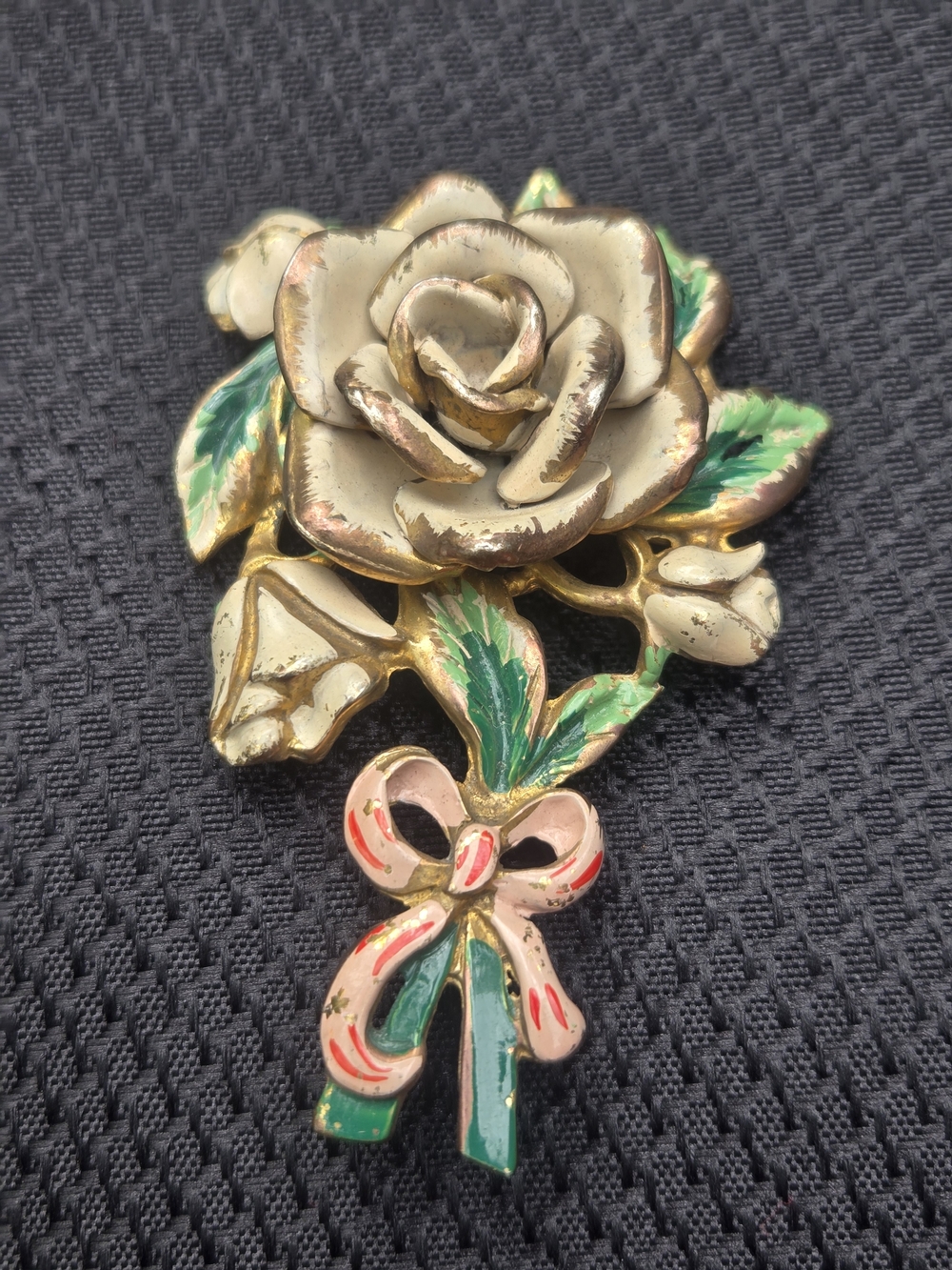 Vtg. Heavy Flower Brooch With Bow